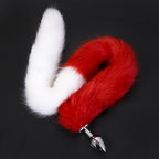 Extra Long Faux Fur Tail with Metal Anal Plug - Playful Cosplay & Adult Novelty Accessory(White and red-large)