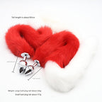 Extra Long Faux Fur Tail with Metal Anal Plug - Playful Cosplay & Adult Novelty Accessory(White and red-small)
