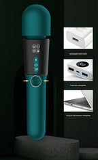 (Purple) Powerful Dual Stimulation Wand Vibrator - Heated Tip, Multi-Mode, LCD Display