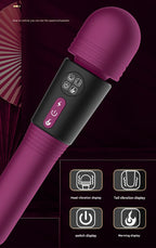 (Green) Powerful Dual Stimulation Wand Vibrator - Heated Tip, Multi-Mode, LCD Display