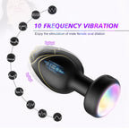Black Luminous LED Vibrating Anal Plug with Wireless Remote - 10 Speeds, 7 Light Modes, Waterproof Silicone